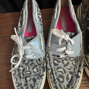 Sperry Gray Leopard Print Boat Shoes